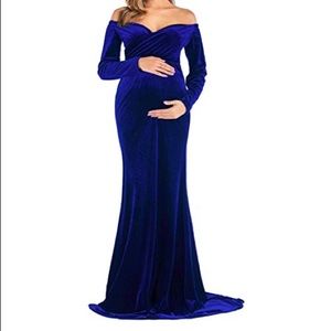 Royal blue velvet maternity dress